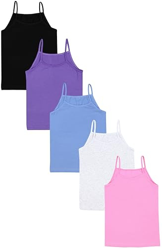 TupTam Mädchen Unterhemd mit Spaghettiträgern – 5er-Pack, Farbe: Rosa Lila Blau Schwarz Grau, Kinder Größe: 158-164