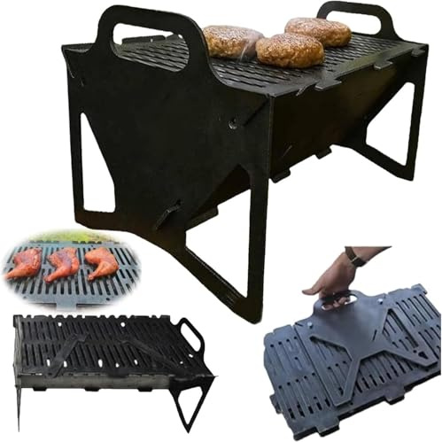 Slot Grill Collapsible Bbq Grill For Easy Storage Steel, Portable Tabletop Fire Pit For Camping Accessories, Barbecue Kabob Stove For Outdoor | Foldable Charcoal Grills For Travel Party (Black)