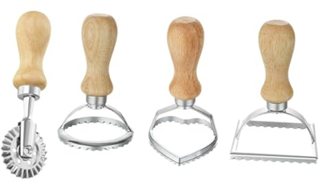 SOLUSTRE Lot De 4 Moules à Boulettes Grand Format En Alliage Manche En Bois, Emporte-pièces Rond, Carré, Coeur Et Rouleau, Outil De Fabrication De Boulettes Cuisine Maison Et Pâtisserie