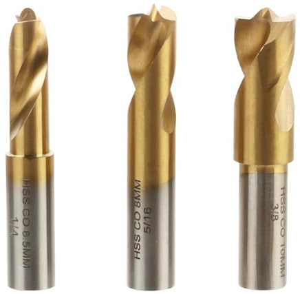 3pcs Spot Weld Drill Bits Set High Speed Welder Steel Hss Tip Golden | Titanium Coated Cutter Cobalt Welding Remover Work Twist Drill Bit Tools Equipment 6.5mm 8mm 10mm 1/4in 5/16in 3/8in