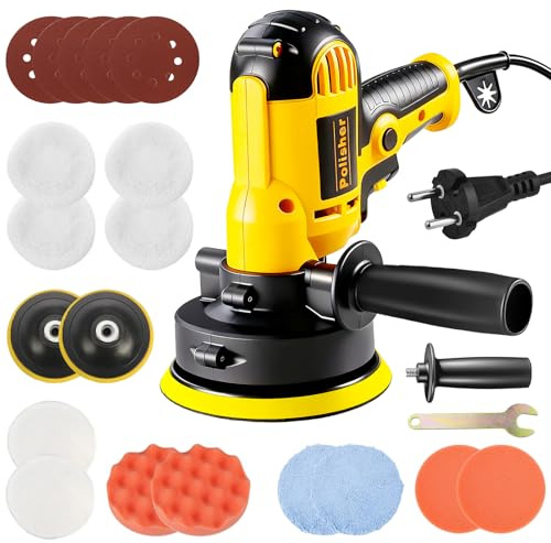Pulidora de coche, 700 W Auto Pulidora Set 24pcs, Pulidora de coche de 5 pulgadas Velocidad ajustable 600-3700RPM Pulidora Auto Manija Lateral Pulidora para Muebles Metal Cuidado del Coche