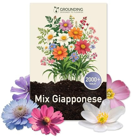 Grounding - Semillas de Mix Prado Florido Japonés, 2000+ semillas, altura máx. 30 cm. Floraciones multicolor, Ideal para parterres, borduras. Siembra fácil, atrae abejas y mariposas. Calidad Europea