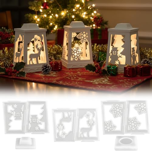 Silikonform Weihnachten Laterne, Silikonformen Gießformen Weihnachten Kerzenhalter, Gipsformen Zum Gießen, Silikonformen Häuser, Gießformen Haus, Gießform Weihnachten für DIY Weihnachtsdeko