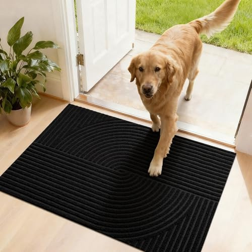 FEOMOS Schmutzfangmatte Innen Außen 50x80cm, Fussmatte haustür-Grau | Fußmatte Außen Innen, Rutschfeste, Fußabtreter Niedriges Profil, Türmatte Waschbar Langlebig für Flur, Balkon, Küche