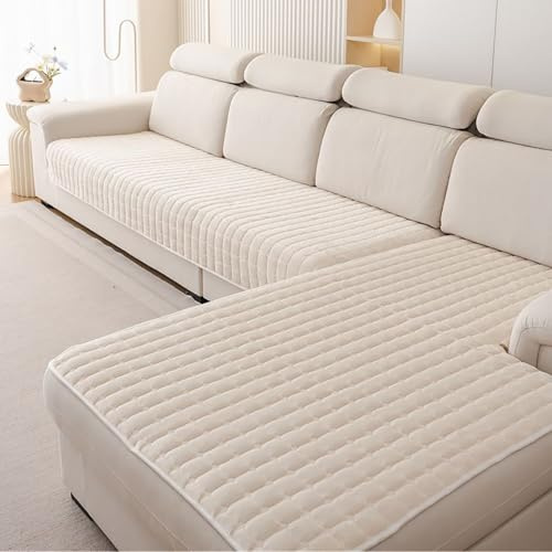 Generisch Weicher Flanell-Sofabezug, Sofa Überzug 1 2 3 4 Sitzer, Couchbezug Sofadecke L Form Ecksofa Couch Überwurfdecke Anti Rutsch für Wohnzimmer Waschbar,Beige,70 * 180cm