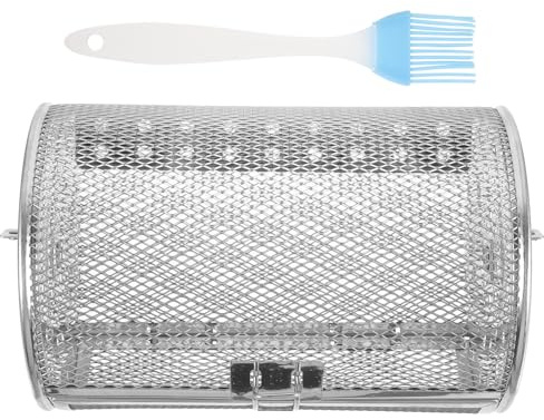 SEWACC Panier à Rôtir INOX Rotatif 360° pour Barbecue et Four Électrique, Accessoire la Cuisine Polyvalent avec Brosse Incluse, Cuisson Légumes, Noix et Fruits de Mer Couleur Aléatoire