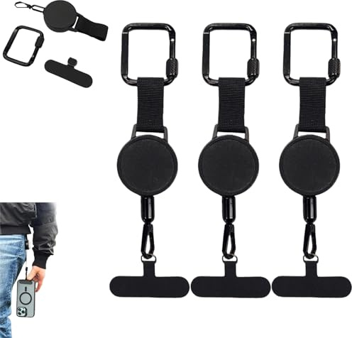 3 Pack Retractable Anti-Theft Phone Tether, Retractable Mobile Phone Lanyard Tether with Carabiner, Adjustable Anti Theft Phones Strap, Anti-loss Secure Cellphone Lanyard Mobile Phones Accessories