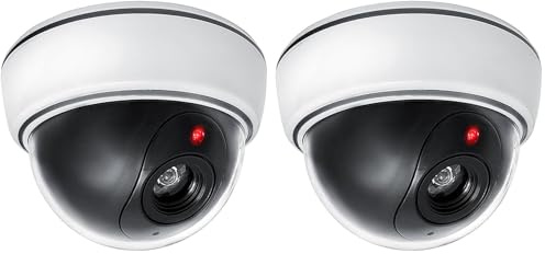 Maclean DC2300 Kamera Dummy LED Überwachungskamera Attrappe CCTV Wireless Dome Kuppel Alarm (Packung mit 2)