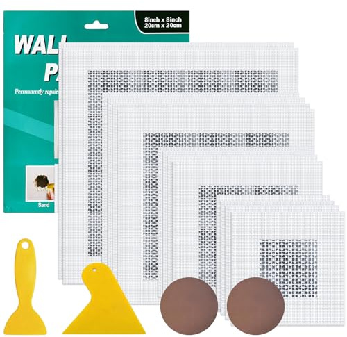 18PCS Self-Adhesive Plasterboard Repair Patch Kit 2/4/6/8 Inch Wall Hole Filler Patch with Scraper & Sandpaper Plaster Patch Repair Kit for Home Rental Office Walls Ceiling