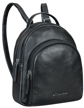 STILORD Doreen Kleiner Rucksack Damen Leder Daypack – Damenrucksack Modern Mini Cityrucksack Lederrucksack Frauen Freizeitrucksack Kompakter Tagesrucksack Echtleder Farbe:schwarz