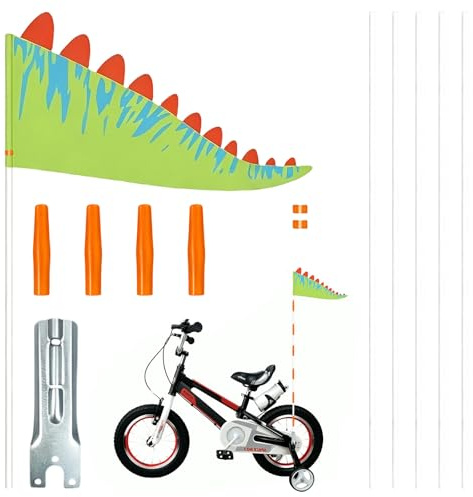 Fahrradfahne für Kinder, Verstellbares Fahrradwimpel Halterung für Sicherheitswimpel Fahrradfahne Sicherheitsflagge Dinosaurier für Jungen Mädchen, Grüne Cartoon-Kinderfahrrad Warnflagge Zubehör 166cm