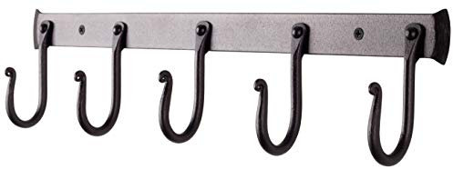 RTZEN Wall Mount Hook Set - Wrought Iron Decorative Rustic Metal Coat Hooks for Hanging - Handcrafted Classic Farmhouse Wall Mounted Black Hooks for Towel Robe or Hat Hanging - 5 Hook Rack