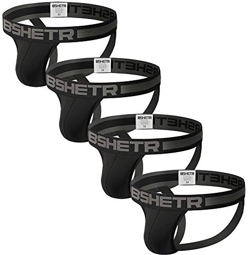 BSHETR Herr jockstraps Athletic Supporters 4-pack bomull work Out underkläder (svart (4-pack) storlek M 71,1 cm – 76,2 cm), Svart (4-pack), M