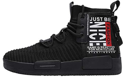 RUNMAXX Mens Fashion Walking Lace Up High Top Shoes Stylish Running Athletic Casual Sneaker Black