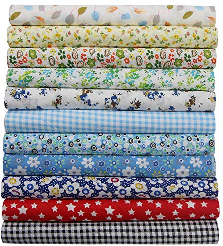 Aufodara 11 Stycken Bomullstyg Metervara Tygpaket 50 x 50 cm för Lapptäcke, Quiltning, Hantverk - Fyrkantiga Tyger (Färgglad C)