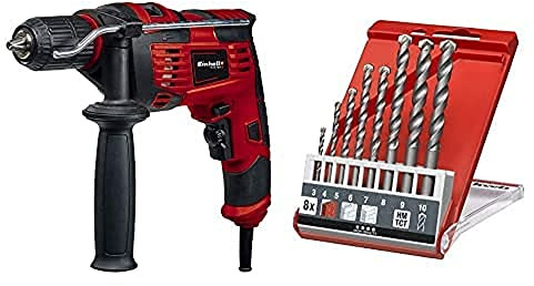 Einhell Schlagbohrmaschine TC-ID 720/1 E (720 W, 44800 min-1 Schlagzahl, 13 mm-Schnellspannbohrfutter, Rechts- und Linkslauf, Dauerlaufarretierung, Zusatzhandgriff, inkl. 8-tlg. Steinbohrer-Satz)
