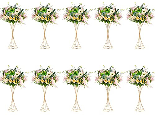 NUPTIO Blumenständer Metall Gold Hochzeit: 10 Stück 50cm Hoch Vase Tischdeko Goldene Blumenvase Trompete Vasen für Geburtstag Tafelaufsatz Jubiläum Party Hochzeitsdeko