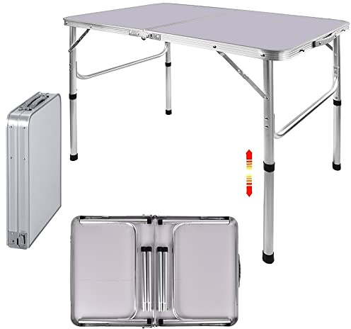 Table Pliante Portable en Aluminium de 90 cm, pour fête, Jardin, Barbecue, Camping, 2 Vitesses, Hauteur réglable, Table Pliable en Aluminium léger, Taille dépliée : 90 x 67/37 cm