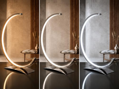 Trango 2019-03S *MOONLIGHT* stufenlos dimmbar & CCT Lichtfarbe Steuerung 3000K-4500K-6500K Lichtleiste inkl. 12.5 W LED Modul, Tischlampe in Bi-Color (Nickel matt/Chrom) Tischleuchte, Nachttischlampe
