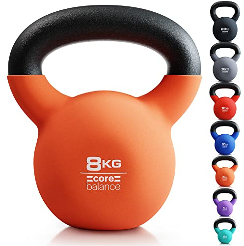 Core Balance Kettlebell Neoprene Coated Cast Iron Weight Lifting Strength Training Cardio Fitness Home Gym (1 x 4kg, 6kg, 8kg, 10kg, 12kg, 16kg or 20kg)