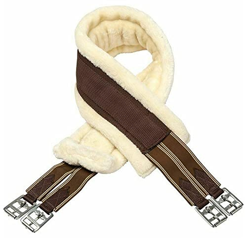 Horse Fleece Lined Padded Girth - Equesterian Saddle Girth Sleeve for Pony with Strong Easy Adjustable Metal Buckles - Suitable for Outdoor Riding and Show Jumping (46, Brown/Cream)