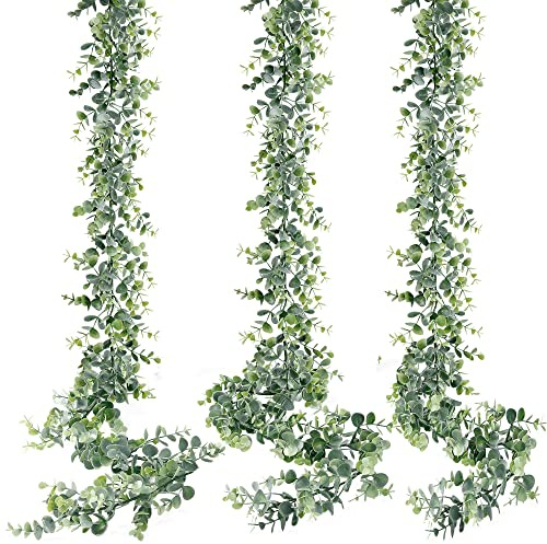 Sggvecsy Artificial Eucalyptus Garland 3 Pack Fake Eucalyptus Greenery Garland Faux Hanging Plants Artificial Vines, 5.6 Feet/Strand for Wedding Backdrop Arch Wall Table Party Outdoor Festival Decor