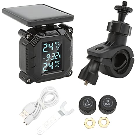 EVGATSAUTO TPMS de Monitoreo de Presión de Neumáticos de Motocicleta Inalámbrico con Pantalla LCD Energía Solar IP67 Monitoreo de Temperatura
