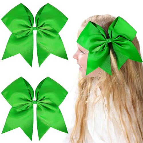 2PCS 8 Jumbo Cheer Bow Clip with Tails, Oaoleer Large Cheerleading Hair Bows for Girls Teen Softball Cheerleader Outfit Uniform (Green)