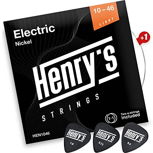 HENRYS® Gitarrensaiten E Gitarre 10-46 - Saiten für E Gitarre Light - Extra E1-Saite & 3 Plektren Gratis - E Gitarren Saiten Mit Vernickelter Außenseite & Edelstahlkern - Electric Guitar Strings
