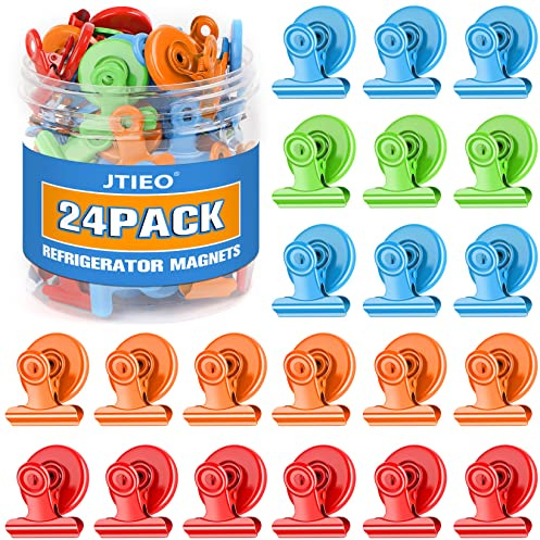 24 Pack Magnetic Clips Fridge Magnets Whiteboard Magnets, Magnet Clips for Teacher Supplies, Colorful Refrigerator Magnets for Photo Displays Memo Note