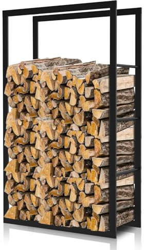 Ikodm Étagère en bois pour cheminée - Métal - 60 x 25 x 100 cm - Empilement de bois - Abri extérieur - Noir