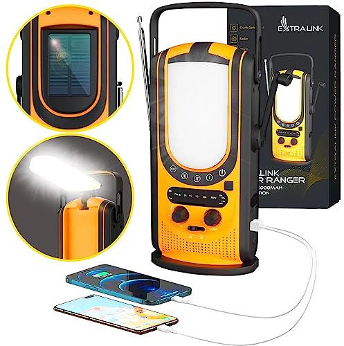Extralink Radio Solar de Emergencia con Manivela Am/FM, Luz Lectura 4 Modos, Batería Recargable 6000 mAh con Salida USB-C, 6 Modos de Carga, Alarma SOS, para Uso Diario y Situaciones de Emergencia