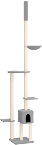 vidaXL Kratzbaum Deckenhoch, Katzenkratzbaum Sisal Verstellbare Kratzsäule, Katzenbaum Plüsch, Kletterbaum für Katzen, Hellgrau 258,5-284,5 cm