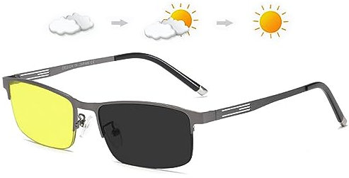 Lanomi Nachtsichtbrille Unisex Photochromatisch Sportbrille Rechteckig UV400 Schutz Gelb getöntes HD Sichtglas Blaulichtfilter Sonnenbrille für Golf Angeln Autofahren Grau(Nachtsichtbrille)