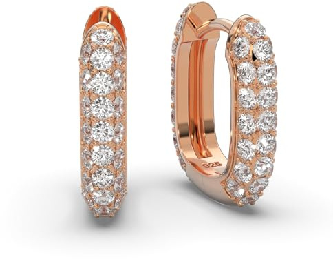 Ohrringe Creolen Damen Rosegold vergoldet, Frauen Kreolen klein breit | mit Zirkonia-Steinen, Klappcreolen Hoops Huggies u-förmig oval rechteckig, Schmuck-Geschenk für Frauen Freundin