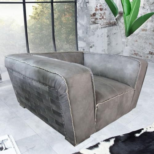 Premium Ledersessel Titan grau 131x110cm Rindsleder Design Sitzkomfort