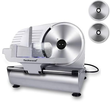 Techwood Electric Meat Slicer, 200W Electric Deli Food Slicer with 9” Removable Stainless Steel Blade & Adjustable Thickness Dial, for Home Use, Ideal for Meat Jerky, Hard Cheese, Vegetables & Bread