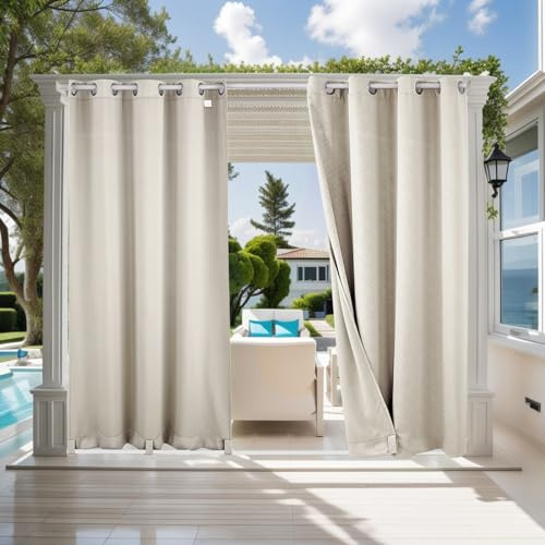 ele ELEOPTION Rideau Extérieur Imperméables Protéger Contre UV Isolants Thermiques, avec Perforations, Adaptés aux Jardins, Terrasses, Pergola, Balcons, Texturé 3D Blanc Cassé, 2 Pièces / 132 X 240cm