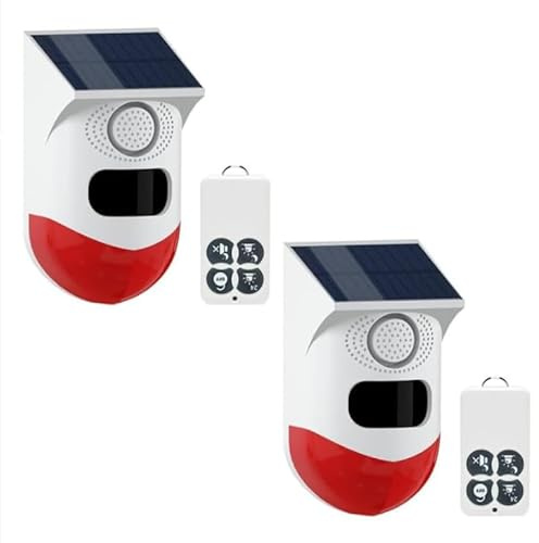 Yasorn Alarma Detector de Movimiento Exterior con Mando a Distancia, IP67 Impermeable, Sistema de Alarma para Garaje, Granja, Jardín, Interior, 120dB Alcance del Sensor IR 12m/110° (2Pack).