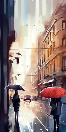 adrium Acryl-Bild 50 x 100 cm: Digitales Gemälde einer Frau mit Regenschirm auf einer Straße in Paris (201496168)