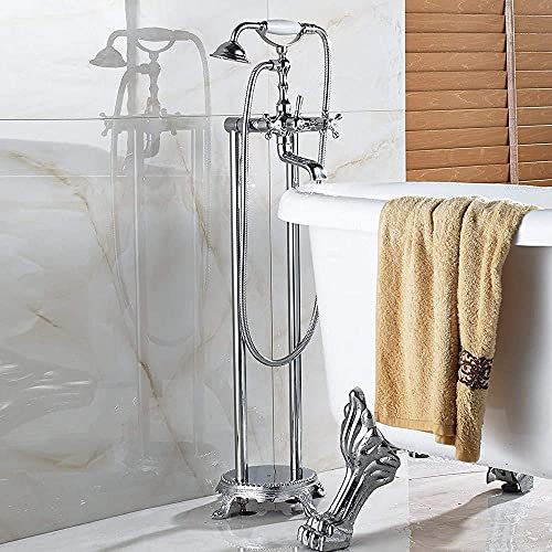 Robinet de baignoire doré sur pied, mélangeur de baignoire de salle de bain, robinet mixte autoportant, double poignées, robinet de baignoire sur pattes, bec pivotant en laiton, chromé