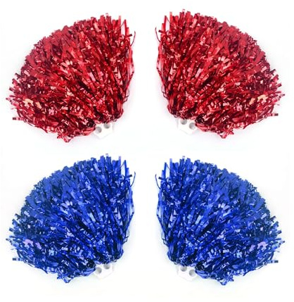 NYGGTYK 2 Paar Cheerleader-Blumensträuße, Bunte Cheerleader-Pompons, Mit Filamenten Verschlüsselte Blumensträuße, Jubel-Requisiten, Geeignet Für Sport-Jubel Und Tanzen (Rot, Blau)