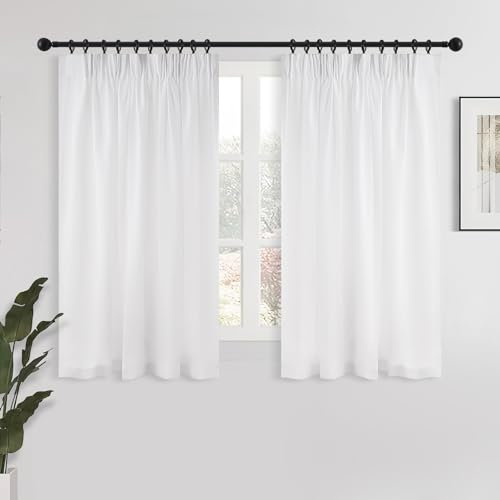 MRTREES Voile Vorhänge Kurz Halbtransparente Gardinen, Gardine Mit Kräuselband Für Schiene, Gardinen 160 Cm Hoch, Gardine Kräuselband Weiß 2er Set