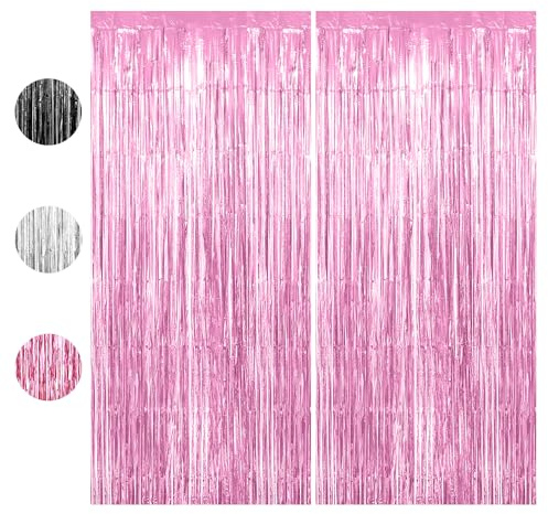 Lametta Vorhang Rosa mit Glitzer 2 Stück 1x2m - Fransenvorhang Pink für Prinzessin Geburtstagsdeko