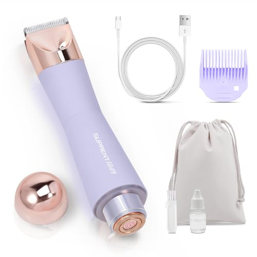 SUPRENT Afeitadora de mujer para mujer, recortadora de bikini eléctrica, impermeable, indolora, depilación púbica húmeda y seca para cara, piernas, axilas (morado)