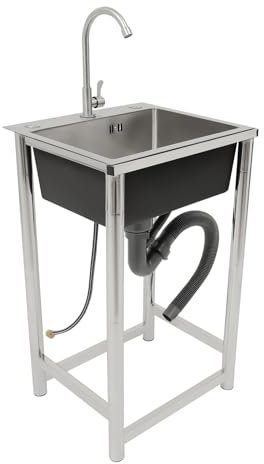 Mobile Spüle Edelstahl Spültisch 45x40x22cm Mobile Waschbecken für den Außenbereich, Multifunktions Waschtisch mit Wasserhahn, Freistehende Spülbecken für Restaurant, Wäscherei, Außen