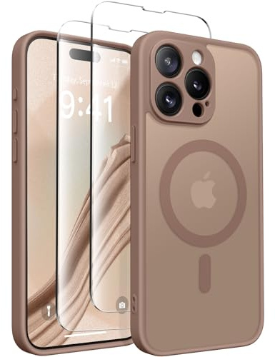 CAPRARO Magnetic Case for iPhone 15 Pro, Full Camera Protection, Shockproof, Transparent Matte, Brown