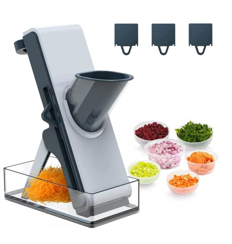 CVNIMV Cortadora de mandolina, para Cortar Verduras, Comida congelada o Salchichas, cortadora de Verduras, cortadora de Verduras con contenedor, ajustador de Espesor, múltiples Cuchillas,