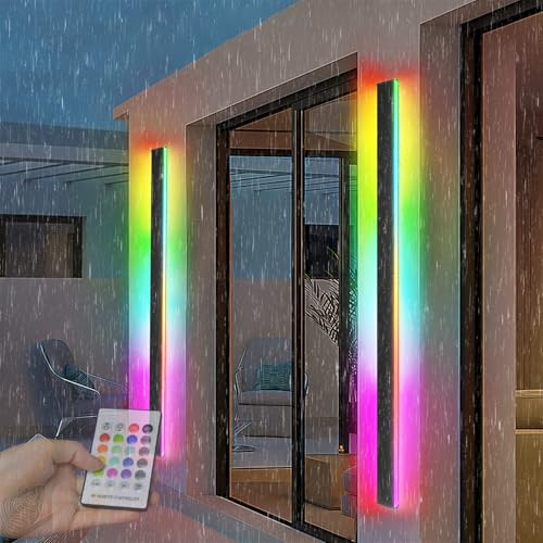 RGB Lang Außen Wandleuchte mit Fernbedienung LED Dimmbar Wandlampe Garden IP65 Wasserdichte Wandlichter Innenbereich Modern Wandlampen Wohnzimmer Schlafzimmer Garten (120cm 68w)