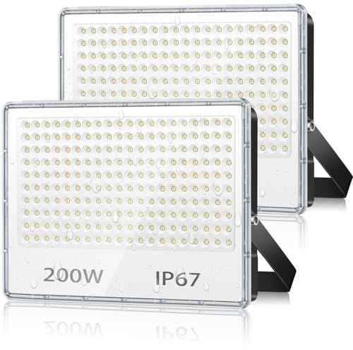 TASINUO Faretto LED da Esterno 200W 20000LM Faro LED Esterno 2 Pezzi | 6500K Bianca Fredda Faretti LED, Applique da Esterno Impermeabile IP67 Luci da Esterno per Giardino Terrazza Garage Cortile